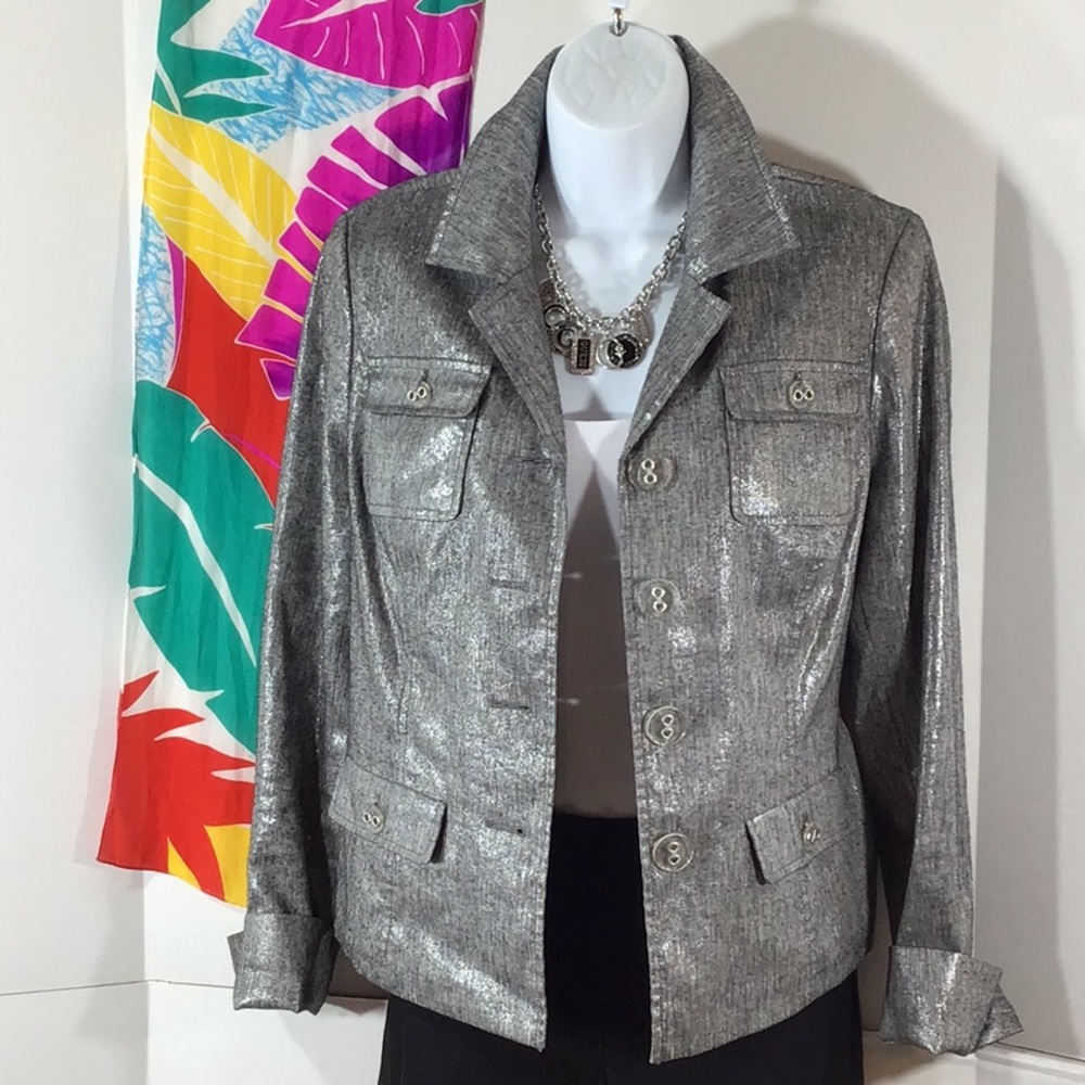 Worth silver gray metallic blazer 6